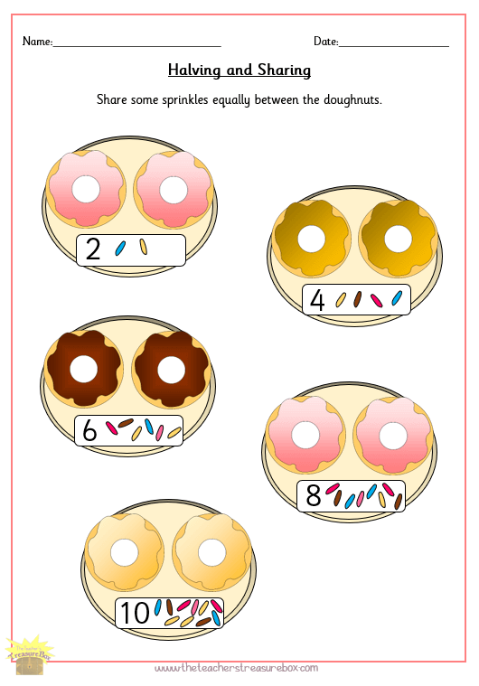 halving and sharing on doughnuts worksheet