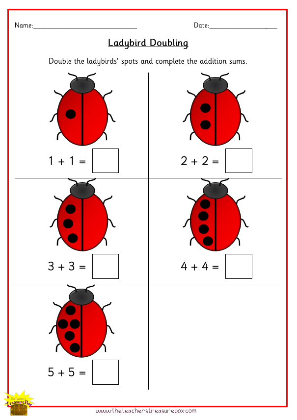 ladybird doubling worksheet colour version