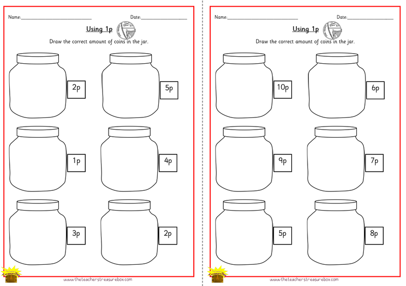 Draw the coins using 1p Worksheet