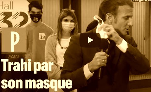 Quand Macron manque de s’étouffer à cause de son masque.