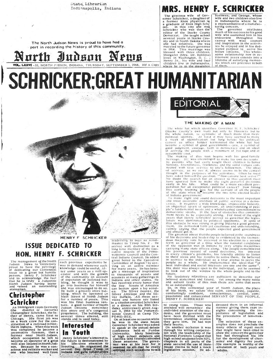 Biography of Governor Schricker