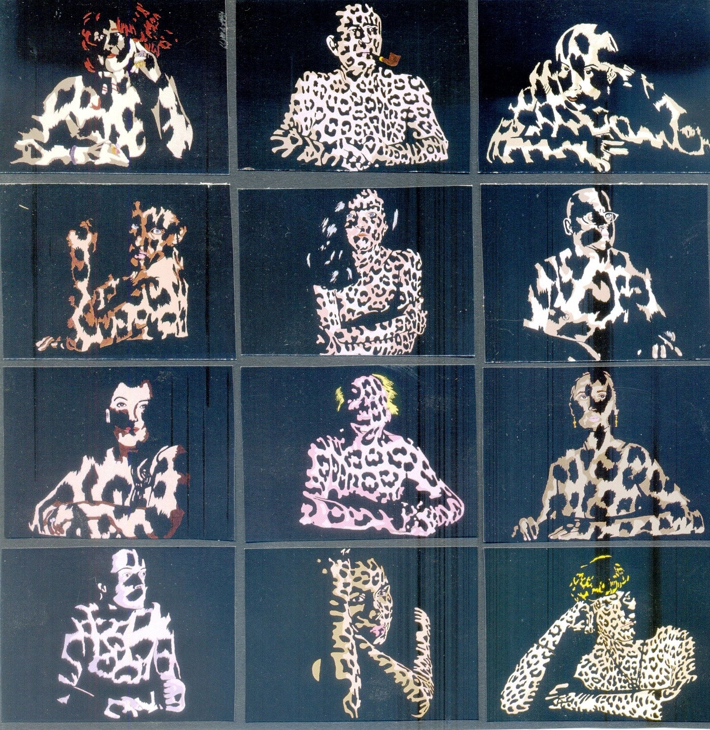 "MY FAMILY". 1996. Acrilic on 12 canvasses. cm.90x115 each. <WHERE`S THE LEOPARD?> Ferran Cano Gallery. Palma de Mallorca.