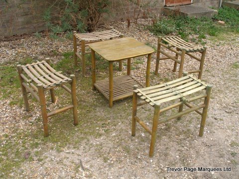 Cane table and four stools