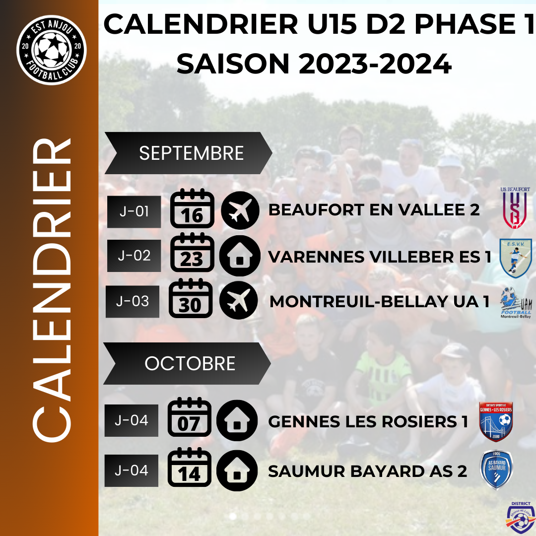 Calendrier Phase 1 U15 ⚫️⚪️