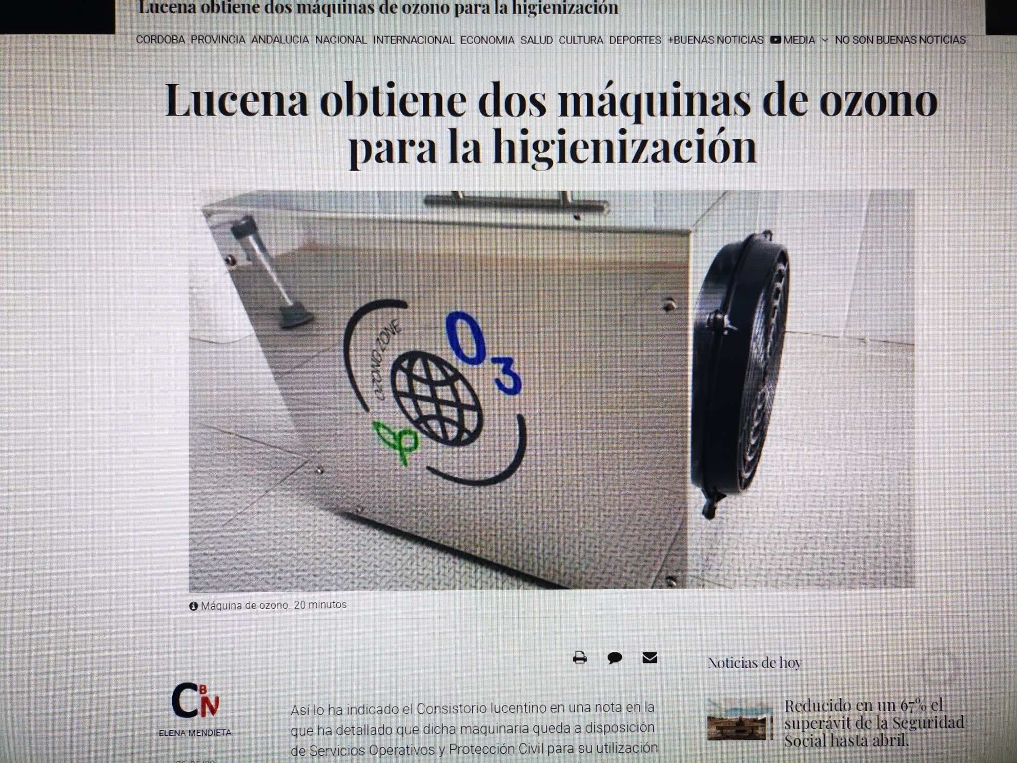 Lucena compra dos máquinas de Ozono para la higienización