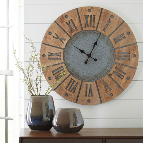 A8010076 PAYSON CLOCK- Galvanized Finished Metal and Natural Wood