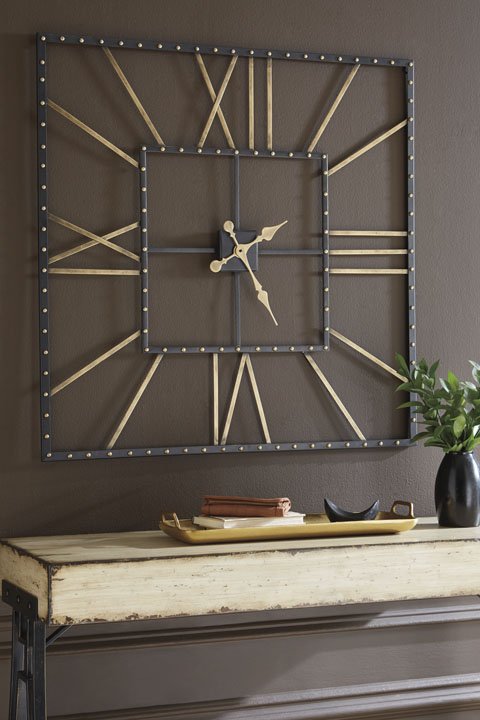 A8010112 THAMES CLOCK- Black and Antique Gold Finished Metal