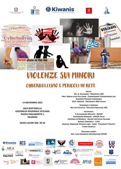 “VIOLENZE SUI MINORI, CYBERBULLISMO E PERICOLI IN RETE”   incontro a Palermo il 13 novembre 2023 image