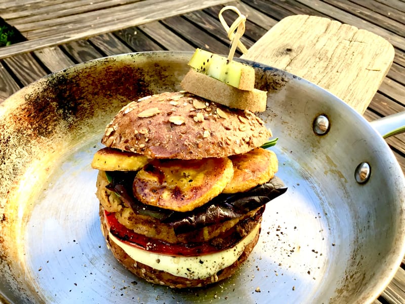 Grilled Red Lentil Papaya and Plantain Burger