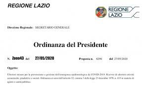 Misure per la prevenzione e gestione dell'emergenza epidemiologica da COVID-2019 per le attività economiche regione Lazio.