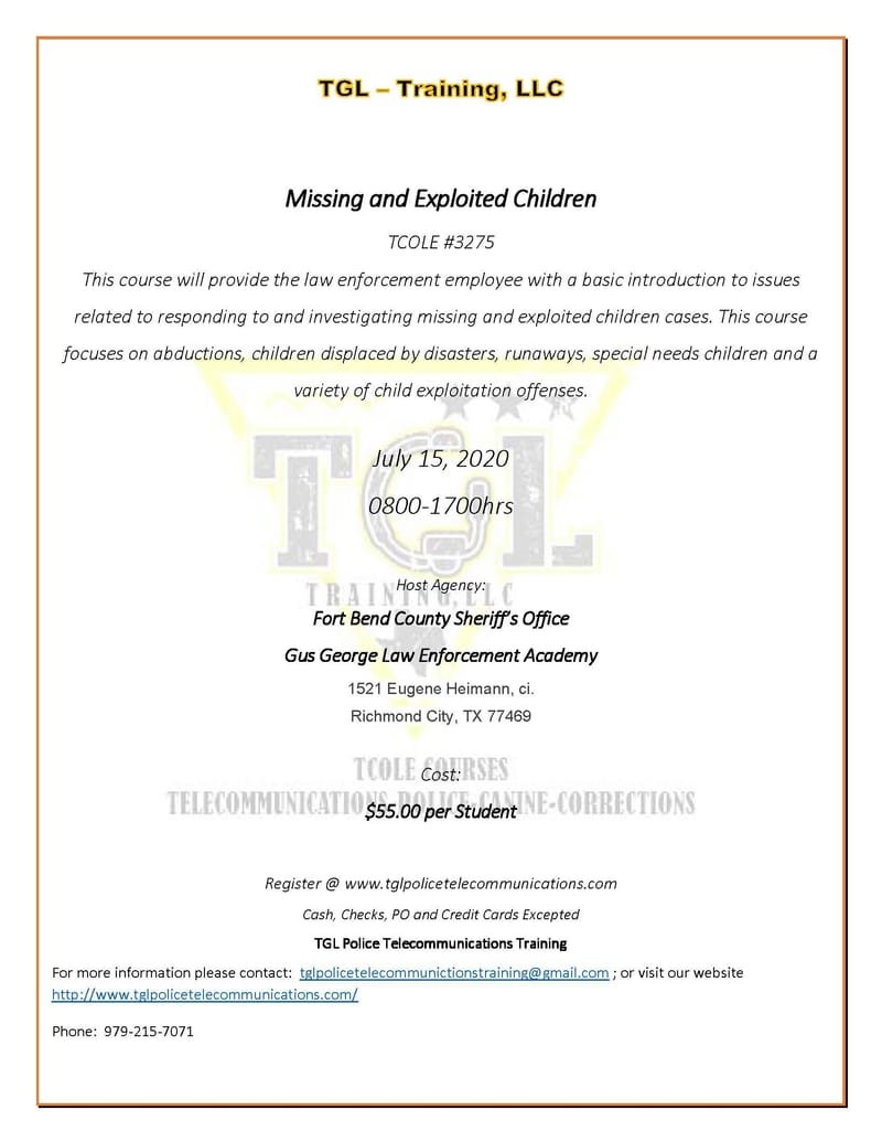 CANCELLED - Missing and Exploited Children - TCOLE 3275