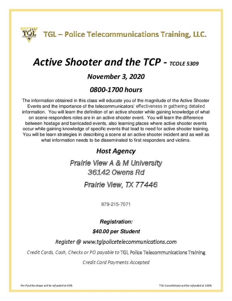 11 Active Shooter and the TCP - TCOLE 5309 (Prairie View)