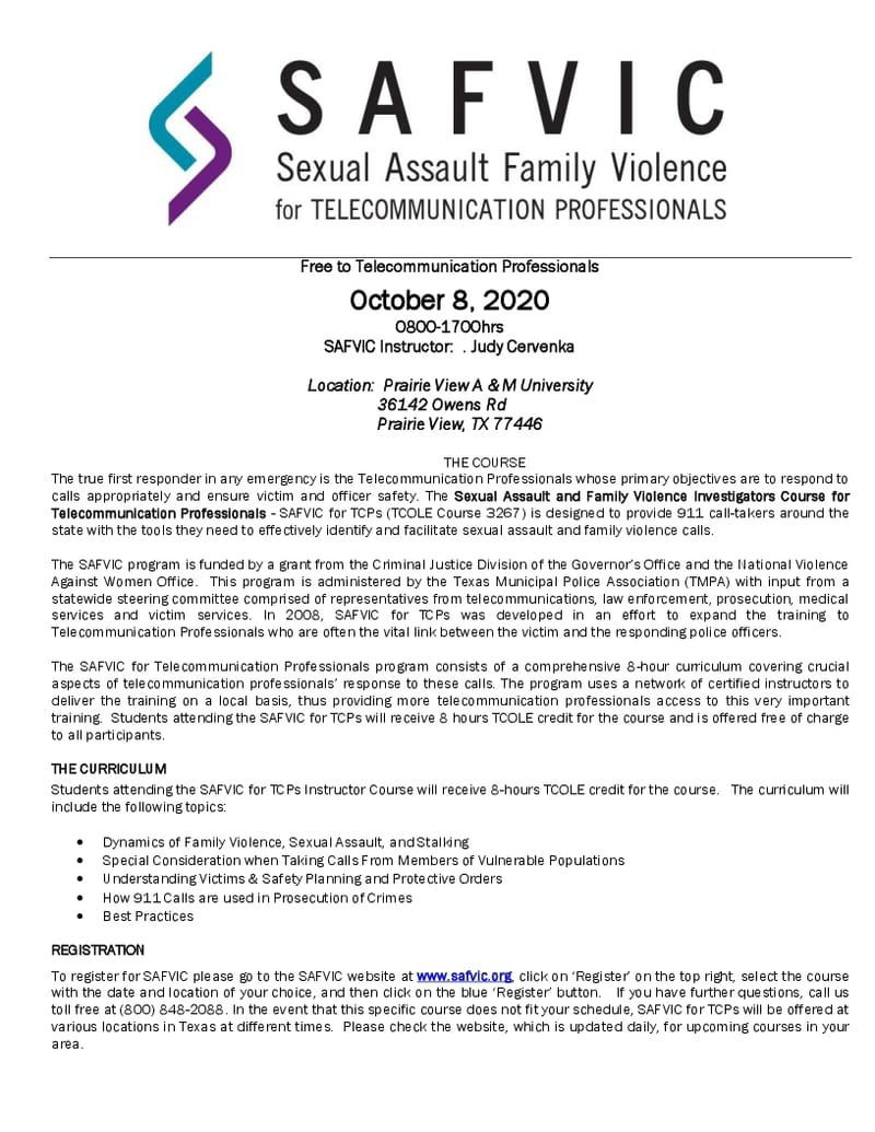 SAFVIC for TCP's (Sexual Assault and Family Violence) (10)PVAMU