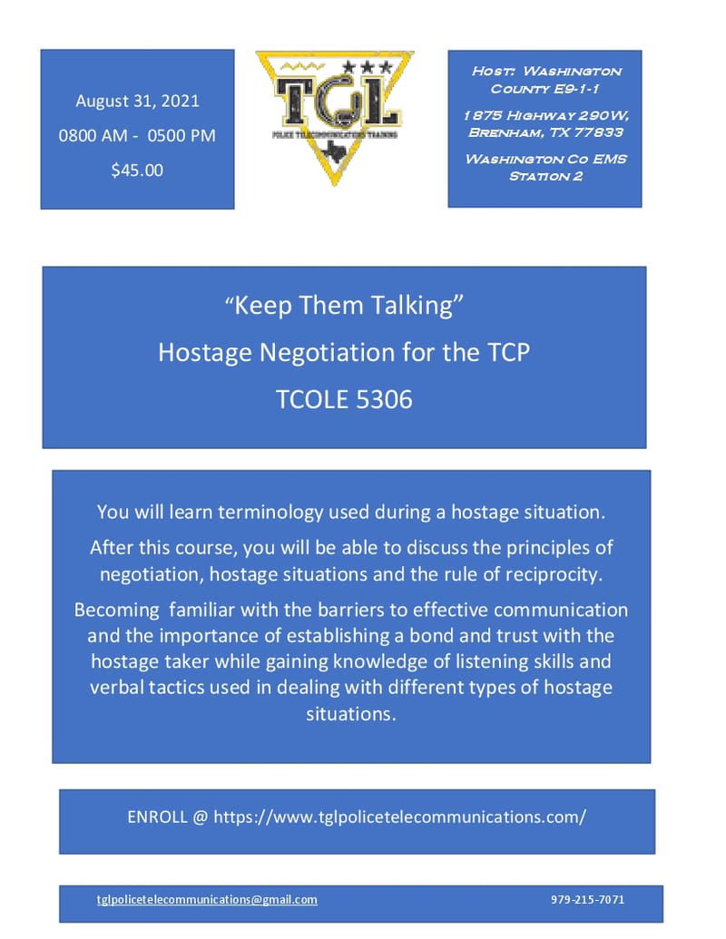 08 "Keep Them Talking" - Hostage Negotiation and the TCP - TCOLE 5306 - (Brenham)