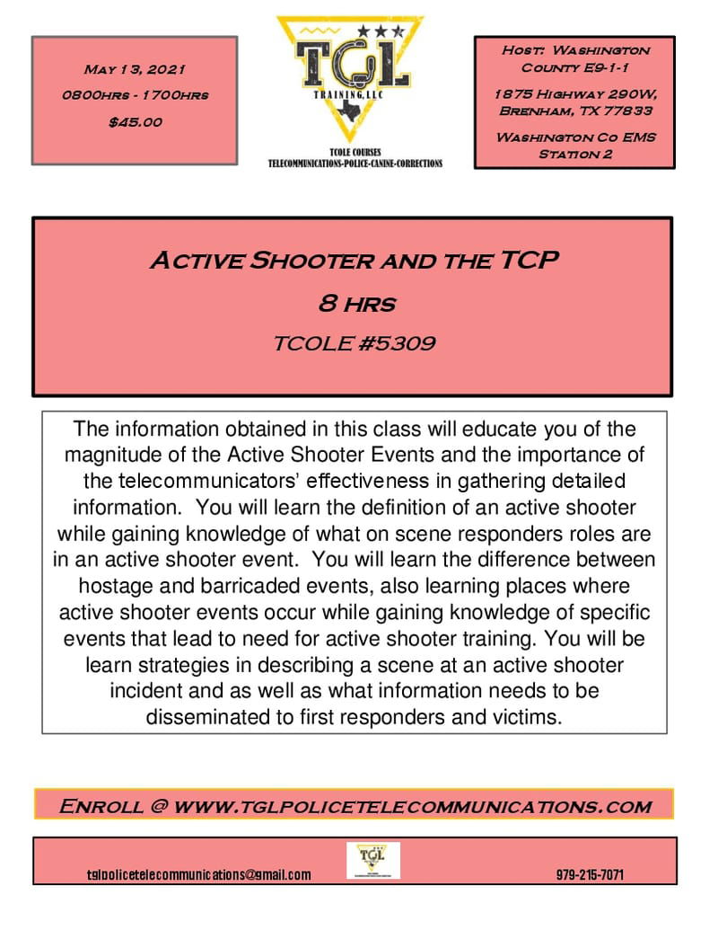 05 Active Shooter and the TCP (TCOLE 5309) Brenham