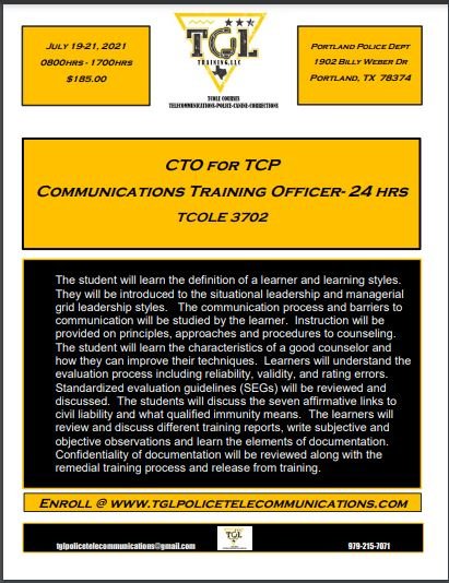 07 CTO for TCP - Communications Training Officer - TCOLE 3702 (Portland)