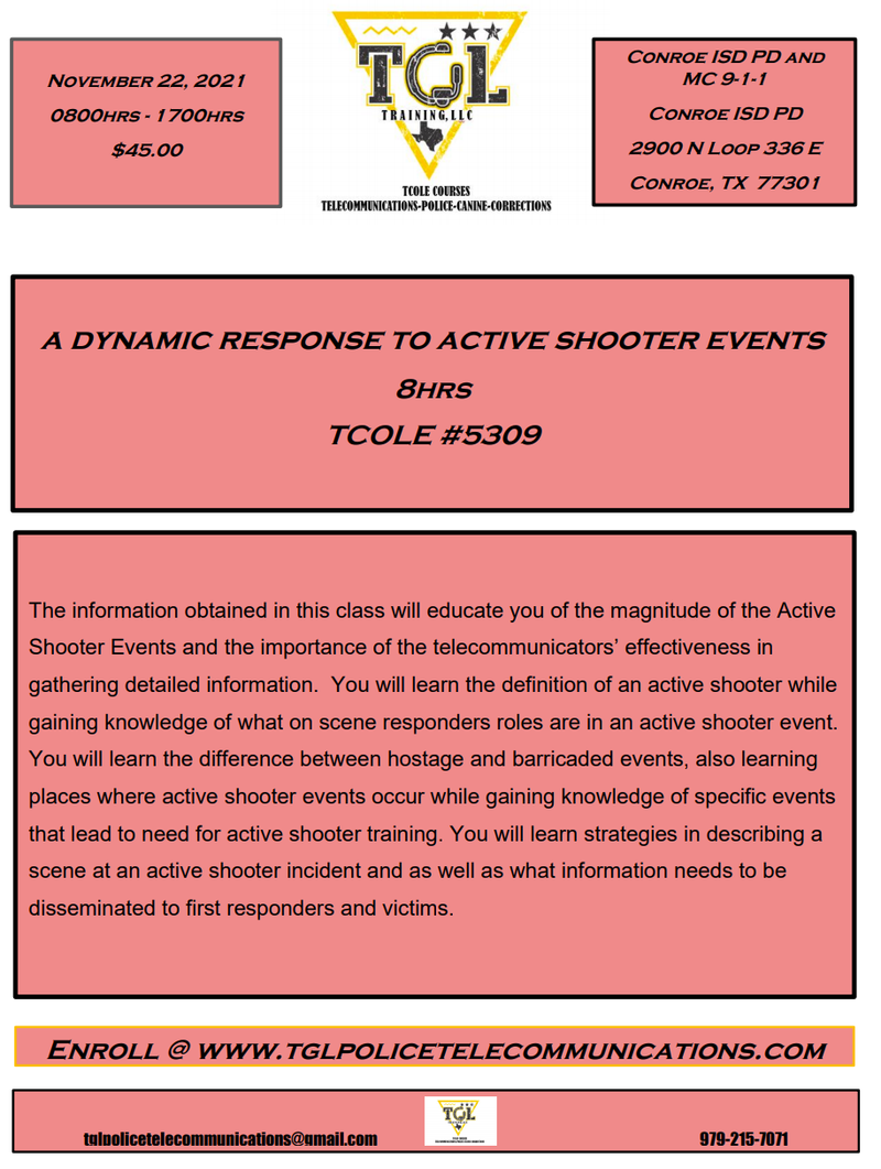 11 A Dynamic Response to Active Shooter Events TCOLE 5309 (Conroe)
