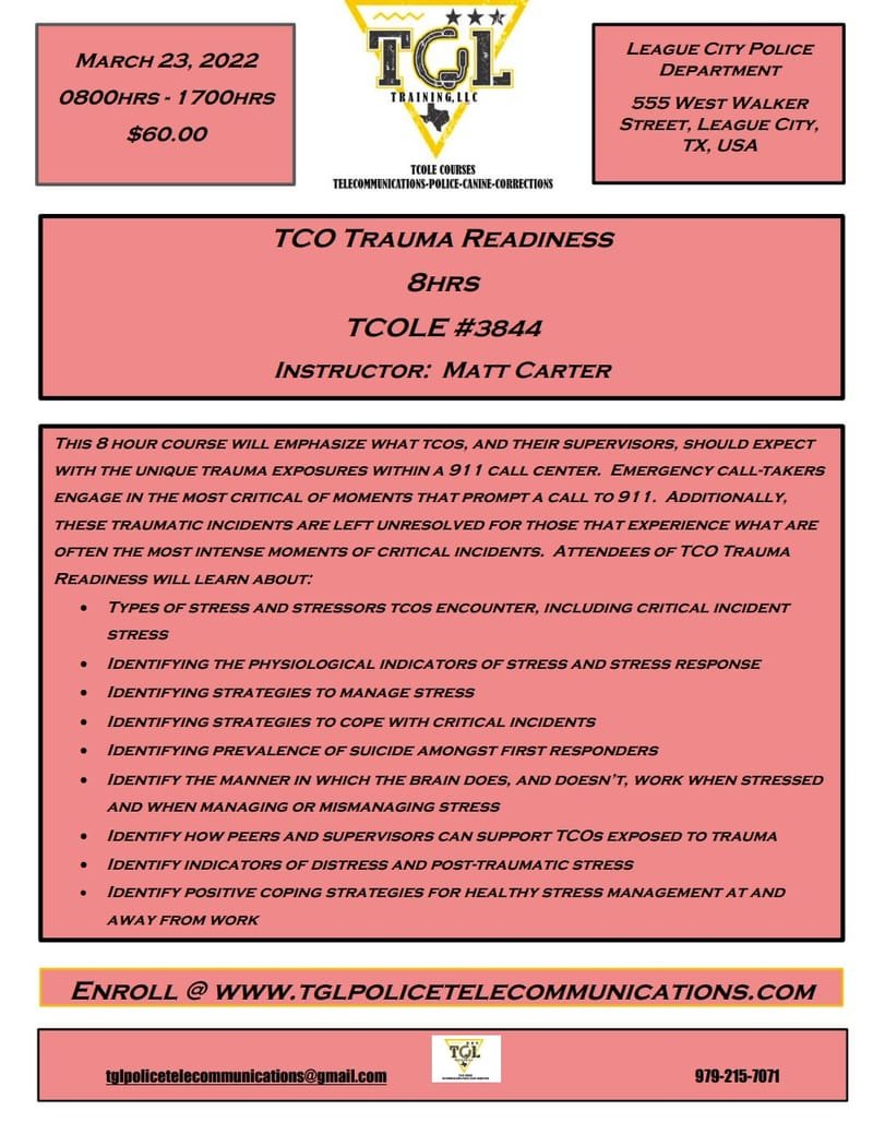 03 Trauma Readiness for TCO's -  TCOLE 5103 (League City)
