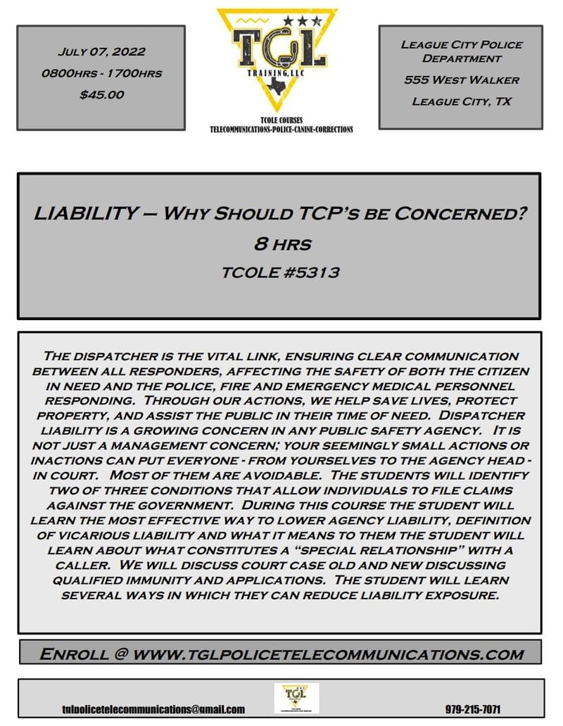 07 Liability "Why Should TCP's be Concerned?" TCOLE 5313 (League City)