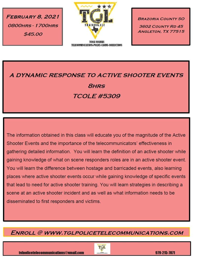 0208 A Dynamic Response to Active Shooter Events TCOLE 5309 (Brazoria Co)