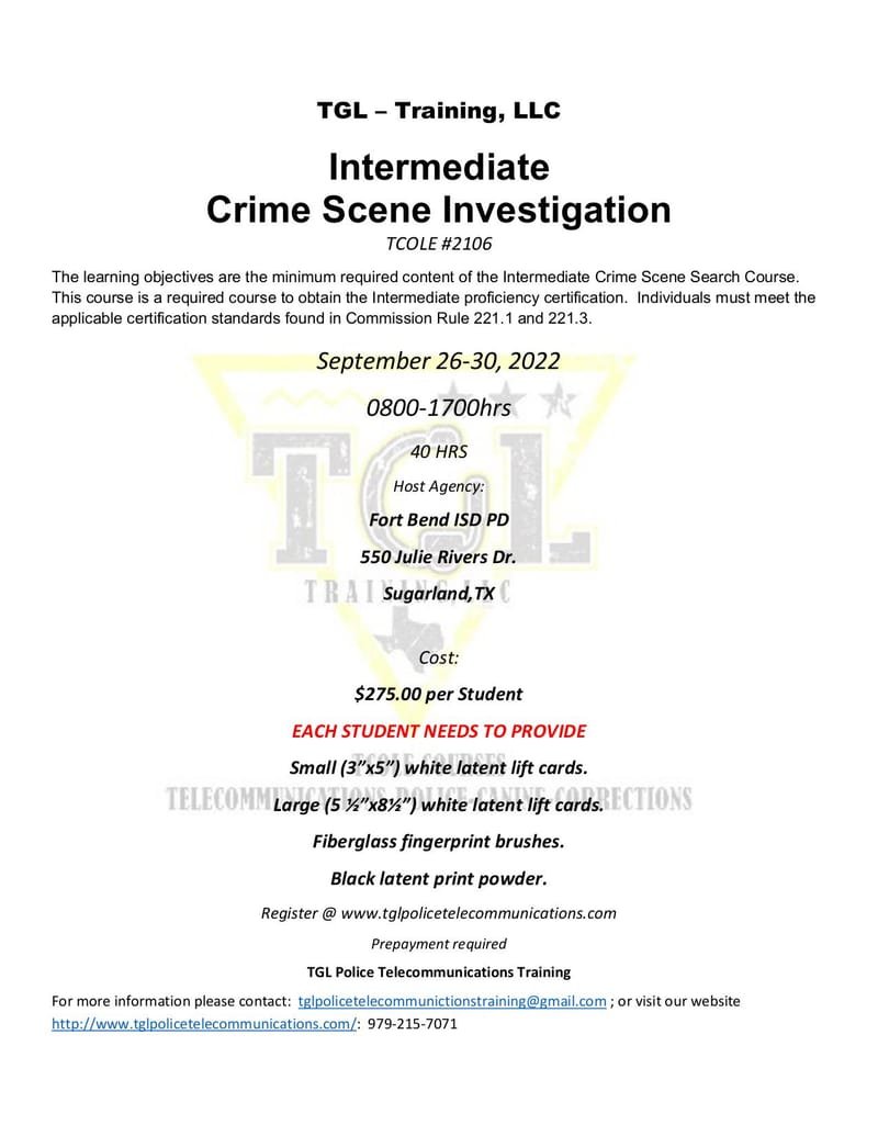 03 Crime Scene Investigation 40Hrs TCOLE 2106 (Texas City)
