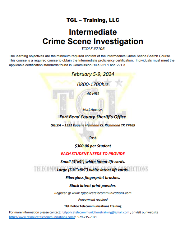 02 Crime Scene Investigation 40Hrs TCOLE 2106 (Richmond)