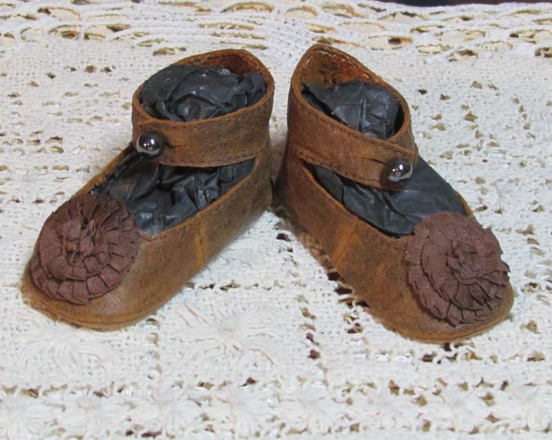 Sold Leather Doll shoes Antique French German Doll 2 3/4" long X 1 1