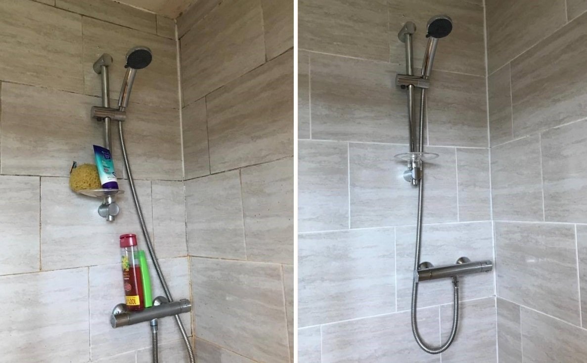 Shower , tiles and grout before and after.