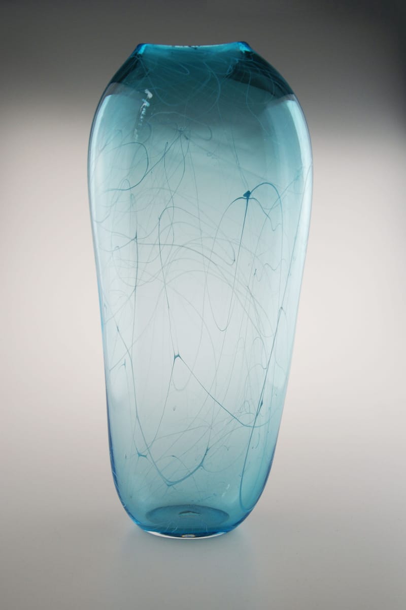 Flow Large Flat Vase - Aqua White - E&M Glass