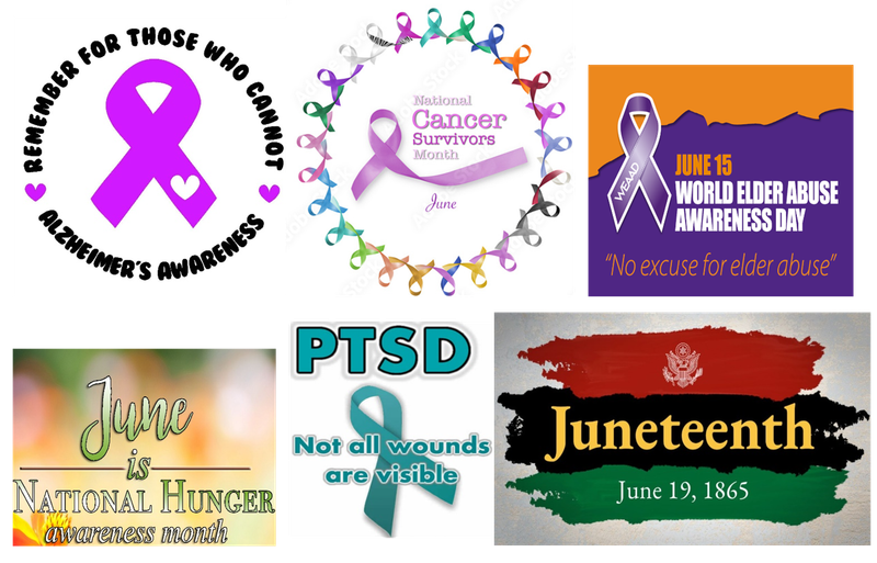 JUNE AWARENESS 2022 ALZHEIMER, CANCER SURVIVOR, ELDERLY ABUSE, PTSD