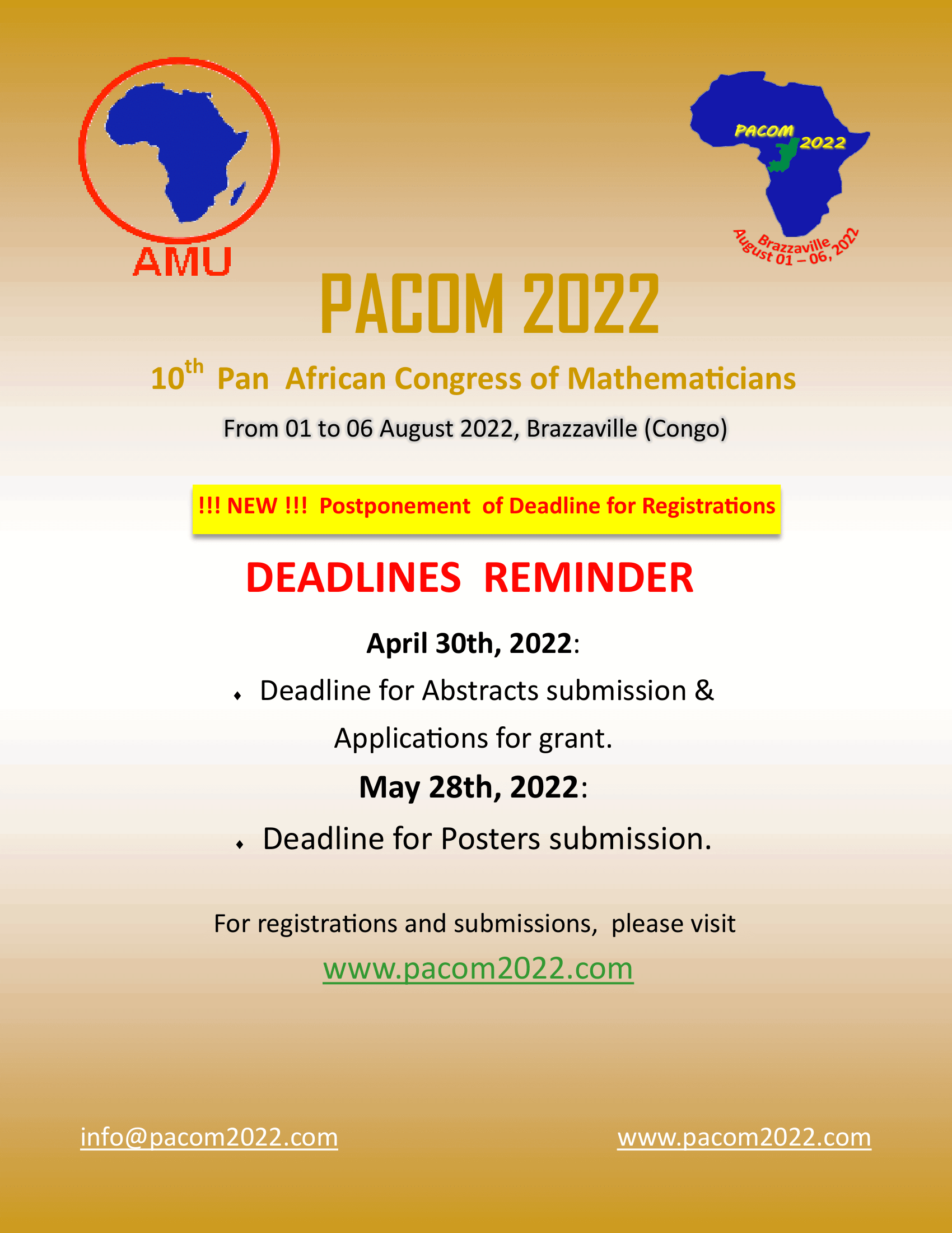 Postponement of Deadlines for Abstract submissions & Applications for grant