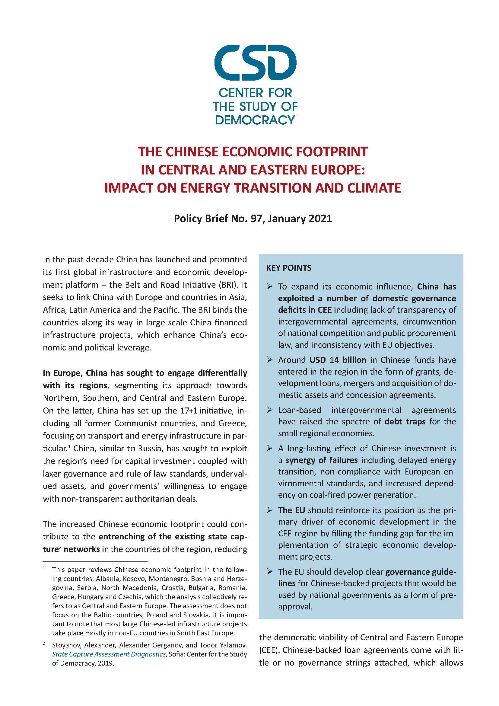 The Chinese Economic Footprint in Central and Eastern Europe:Impact on Energy Transition and Climate