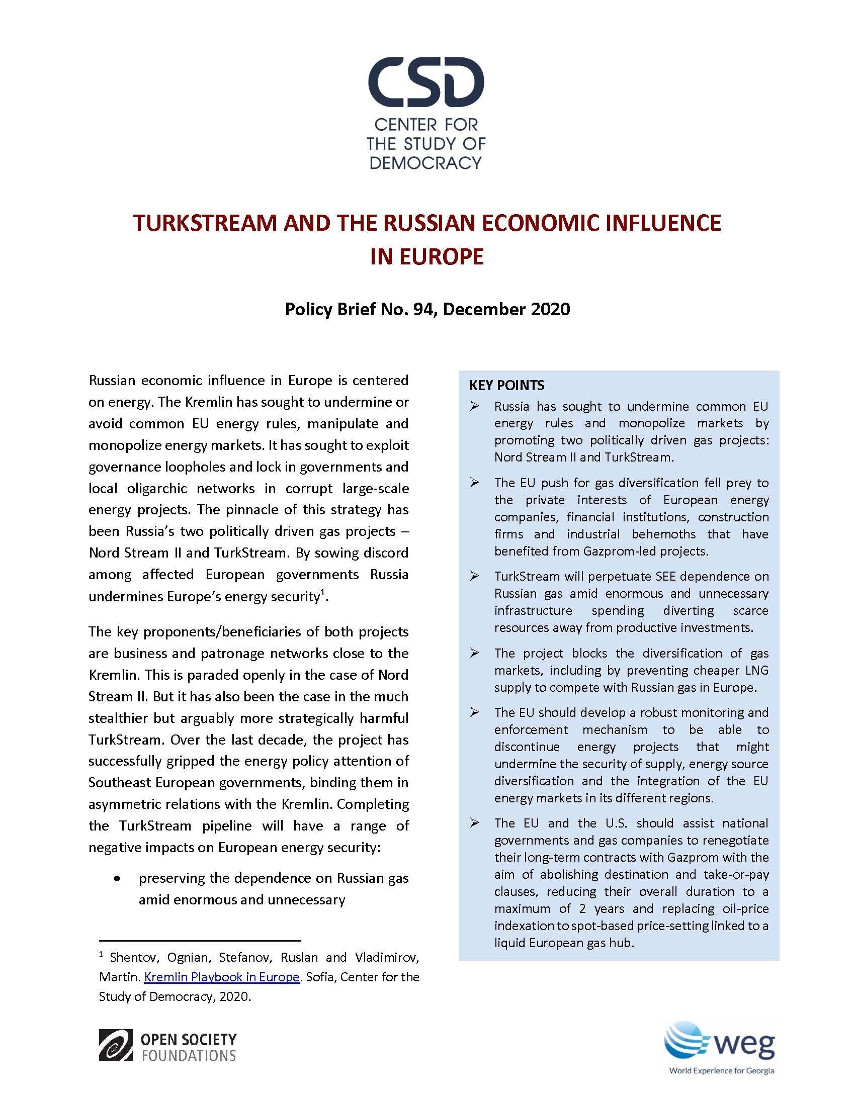 TurkStream and the Russian Economic Influence in Europe