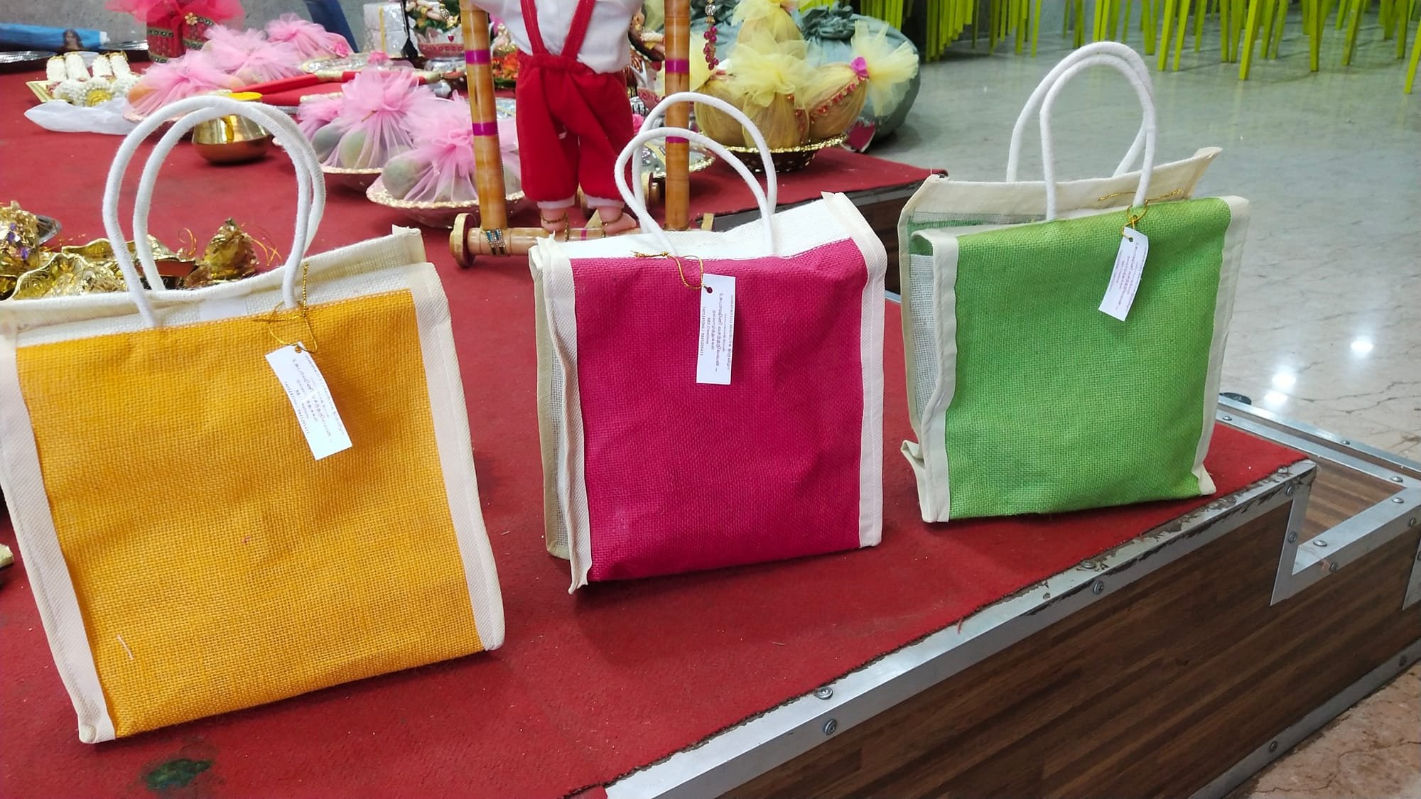 Jute Bags with Lakshmi Print | Wedding Return Gifts Online. | Athulyaa