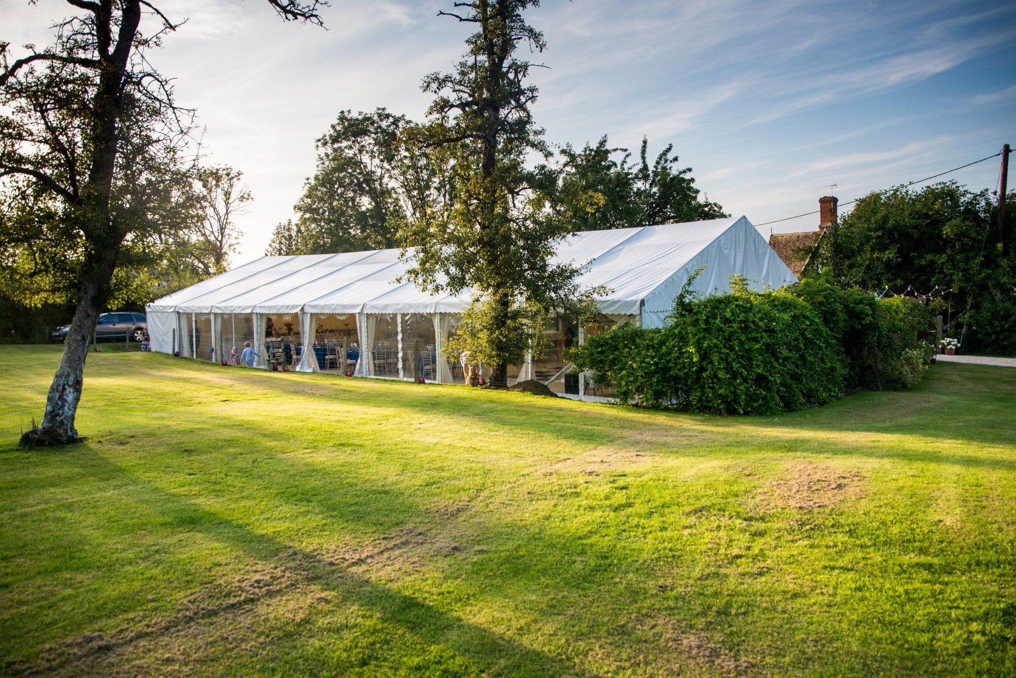 Stunning party or wedding clearspan marquee with panoramic windows