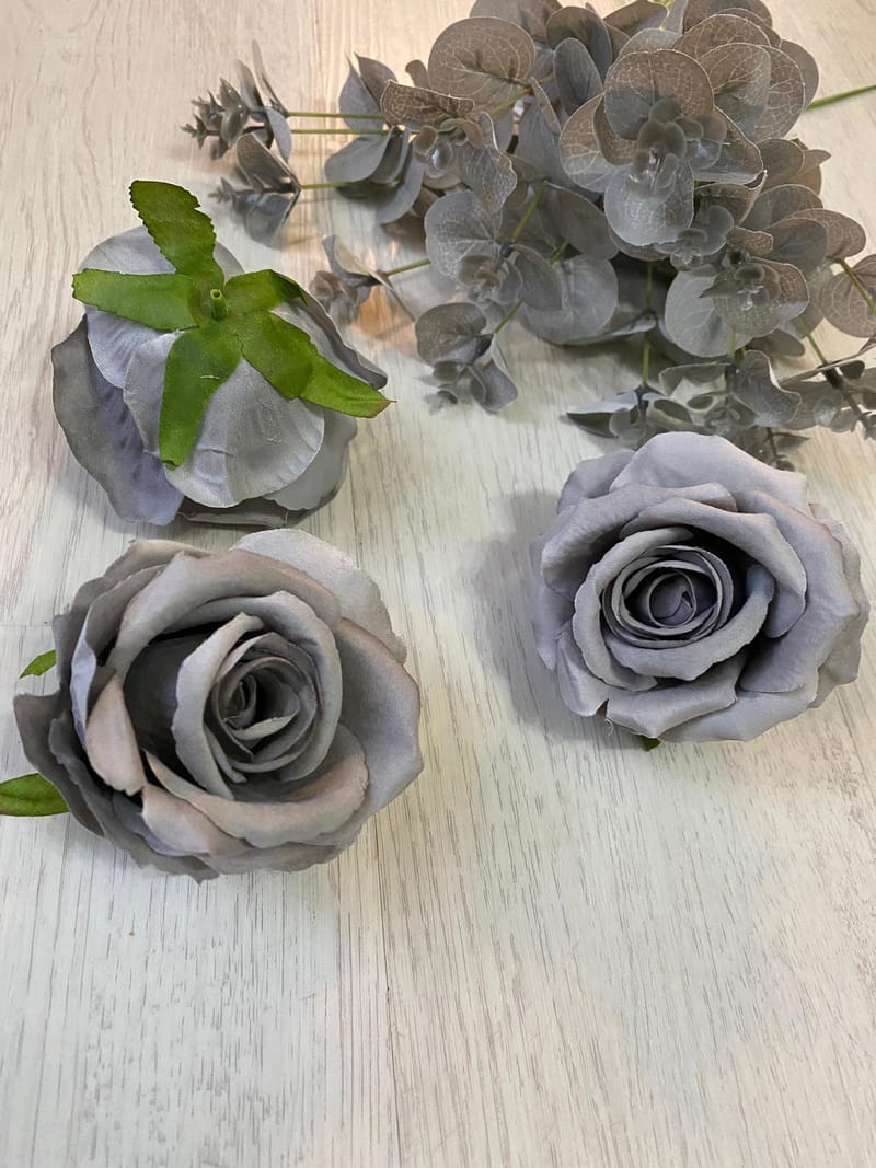 50 X Rose Velvet ( Grey ) Grade B - Artificial Flowers Keighley Uk