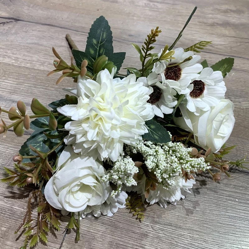 1 x WHITE ROSE BUNCH Artificial Flowers Keighley UK