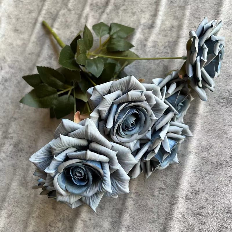 5 x Roses Bunch (dusky blue) Artificial Flowers Keighley UK