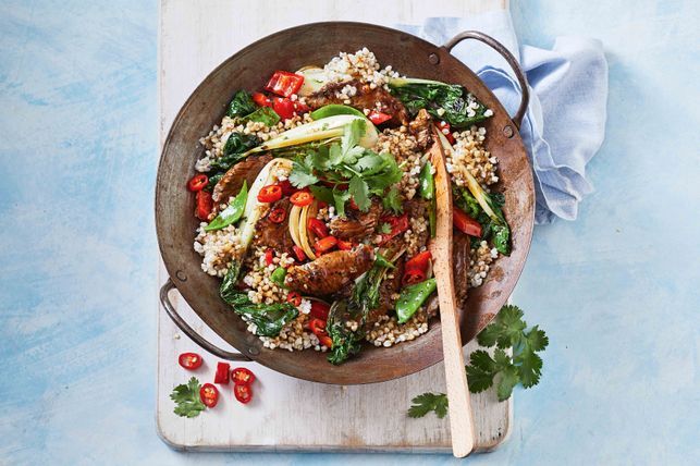 Sichuan beef and buckwheat stir-fry