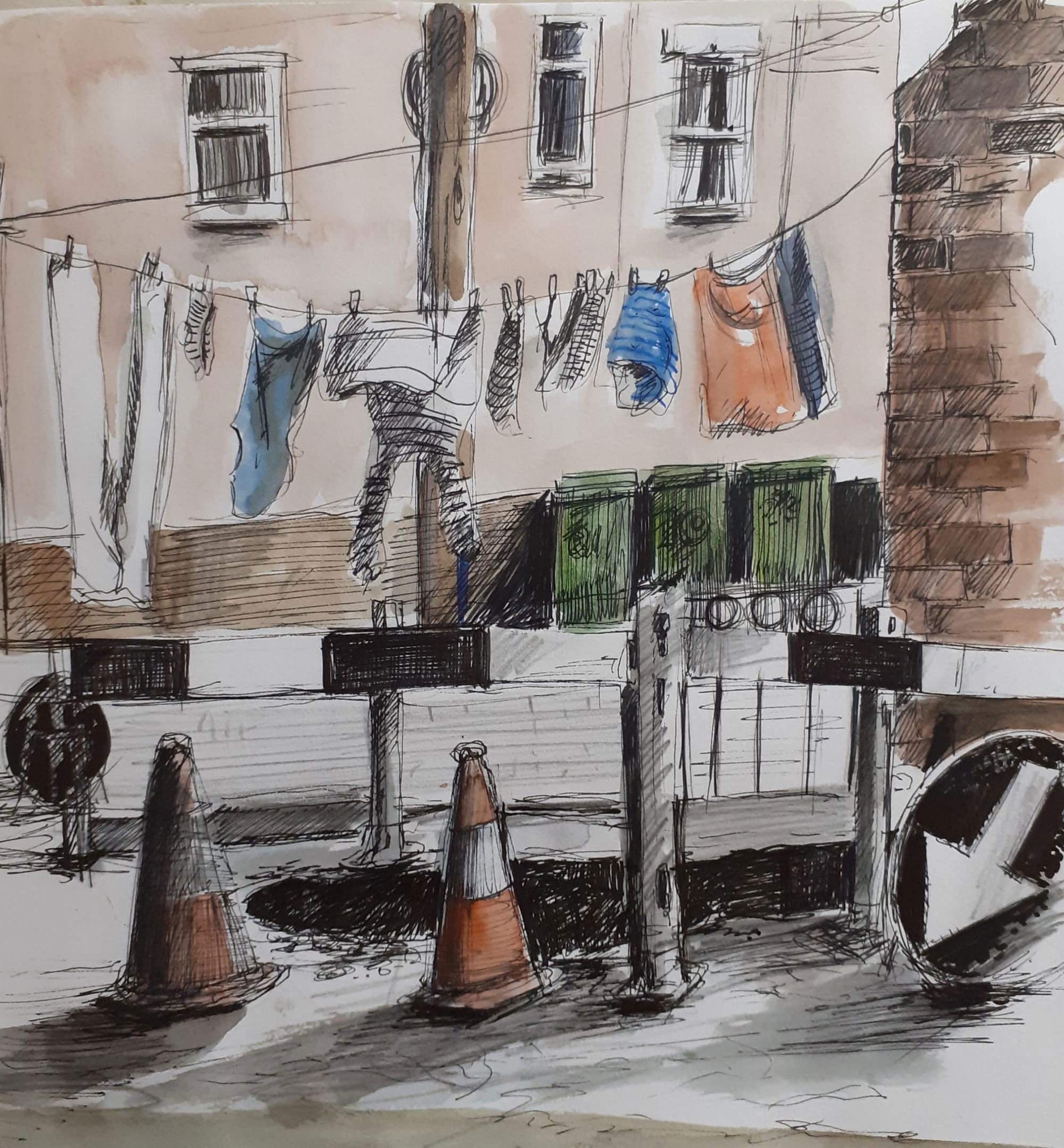 Washing Line, 30cm x 0cm, mixed media on paper 2018 SOLD