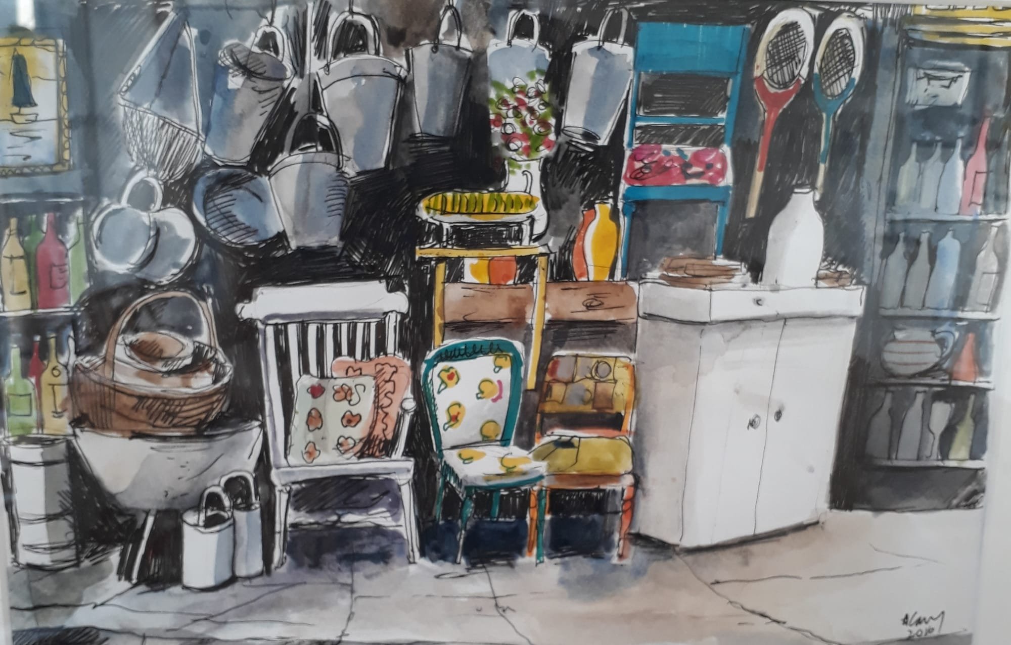 Antiques Shop, Ipswich mixed media on paper 2018 £150