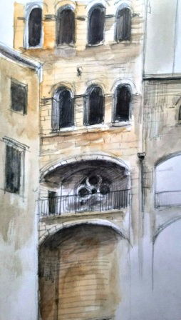 Gotic Area, Barcelona, pen and wash, 2015