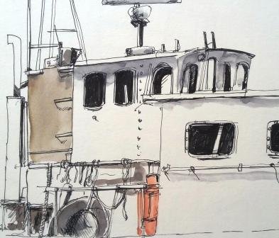 Study of boat, pen and wash, 25cm x 25cm 2016 £100