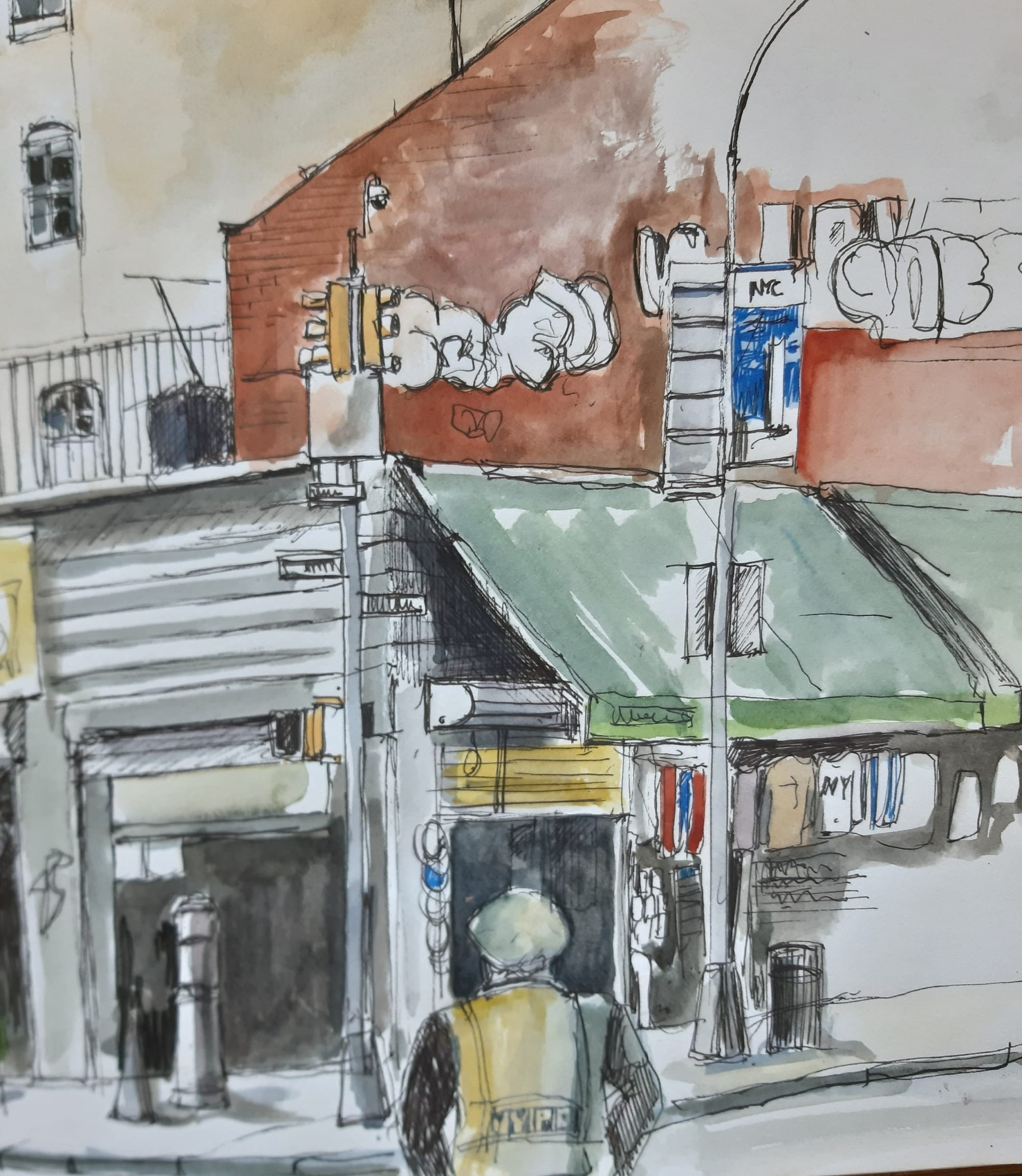 Canal Street, New York, pen and wash 2015