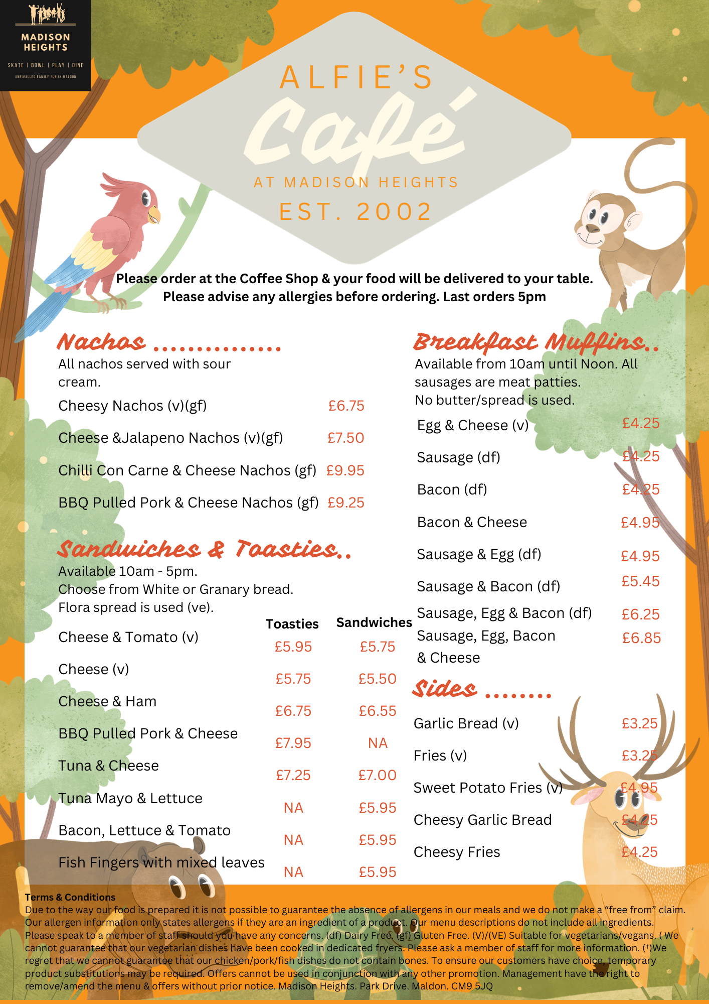 Alfie's Cafe Menu