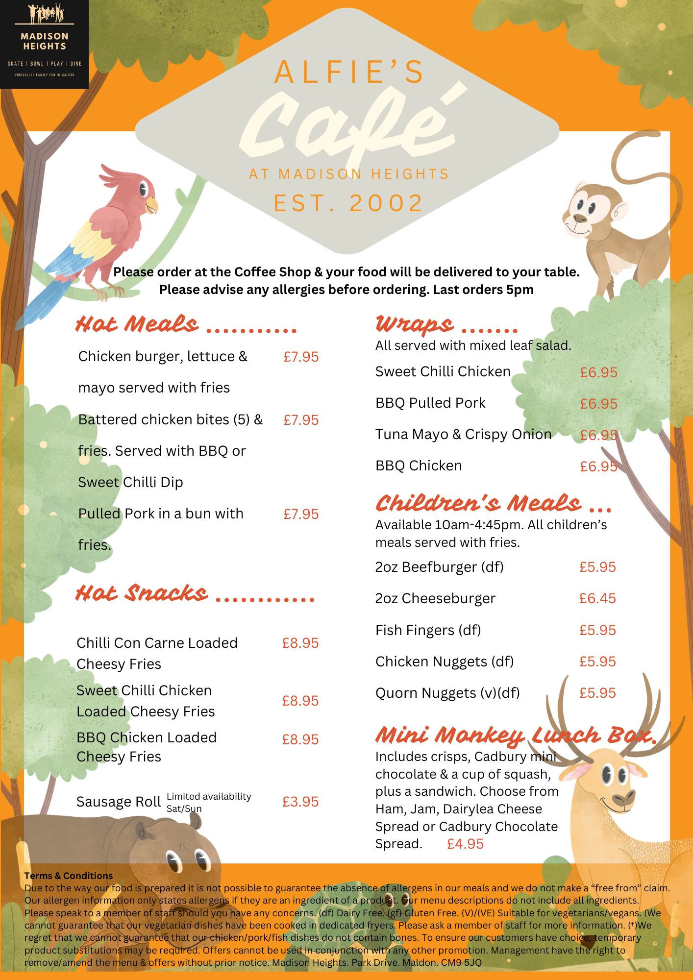 Alfie's Cafe Menu