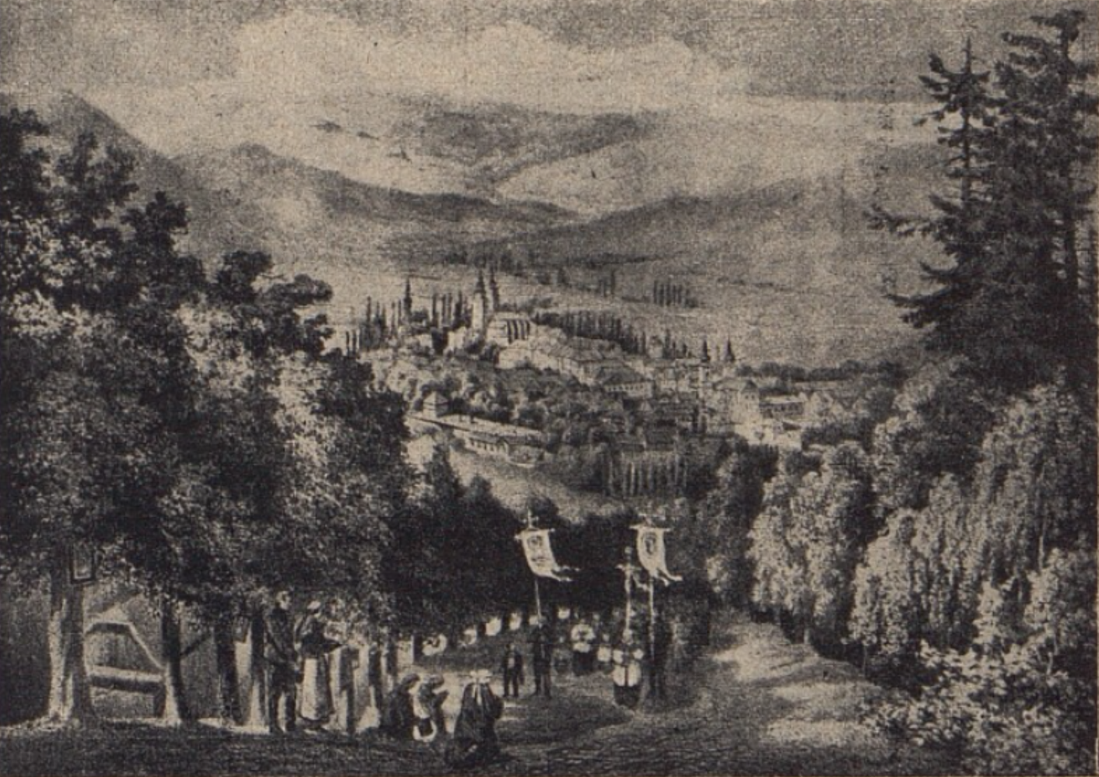 Jägerndorf 1854 nach Lithographie von Franz Kaliwoda