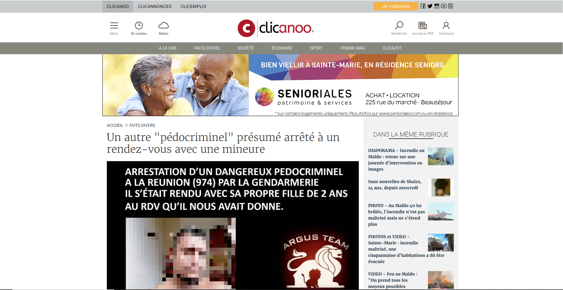 Article de sur l'arrestation de LP à la Réunion
