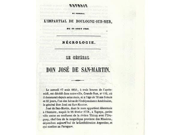 Adolph Gérard Ali informó en Francia la muerte de José de San Martín