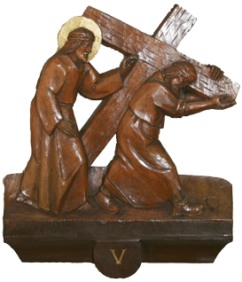The Fifth Station:  The cross is laid upon Simon of Cyrene